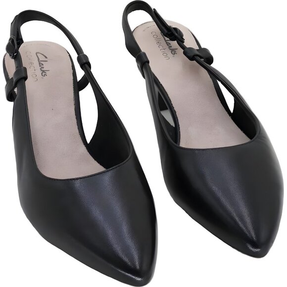 Clarks Collection Kepley Lane Slingback Pumps Black Pointed Toe Women's US 10W - Picture 1 of 6